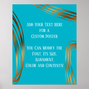 Poster Adicione Seu Texto Ovais Dourados Escrevíveis Azul