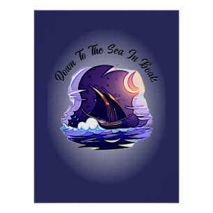 Pôster Adicione Seu Texto, Vela, Nuvens Azul-Lua