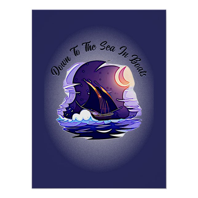Pôster Adicione Seu Texto, Vela, Nuvens Azul-Lua (Frente)