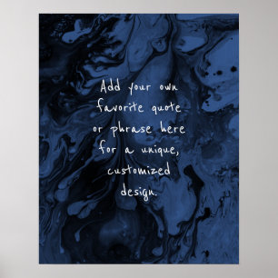 Poster Adicione sua citação personalizada em preto, azul 