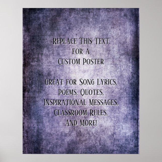 Poster Adicione Sua Cotação De Texto Grunge Roxo Escuro T (Frente)
