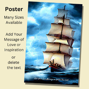 Poster Adicione sua mensagem, veleiro enviado em um raio 