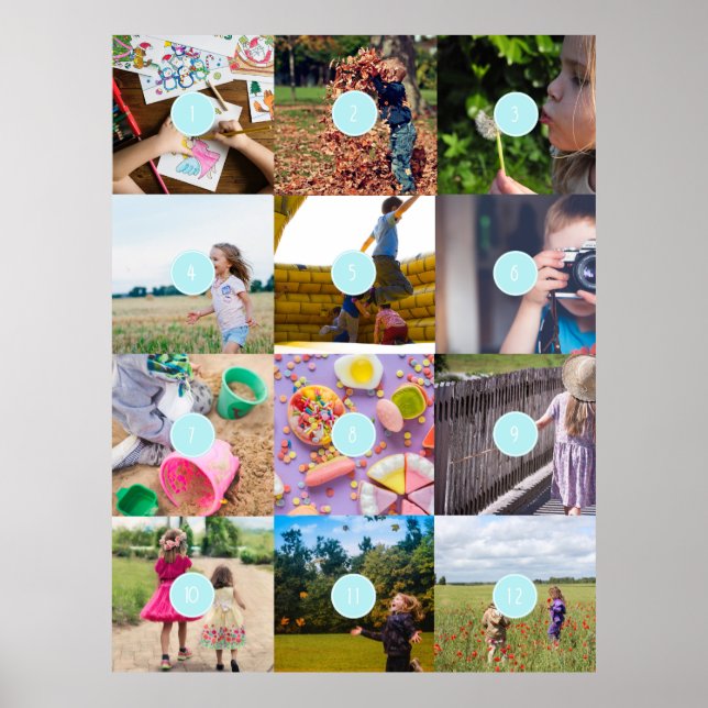 Poster Adicione suas próprias 12 fotos personalizáveis (Frente)