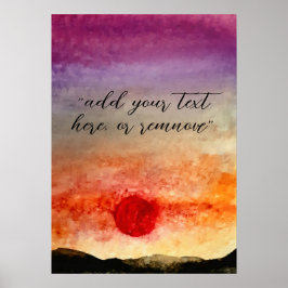 Poster Adicione Texto Watercolor Montagens Sunset Paisage