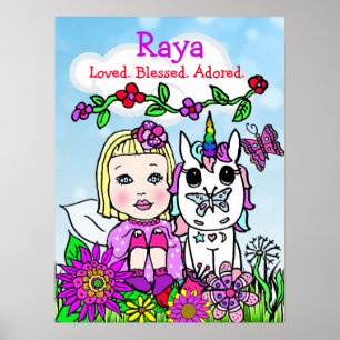 Poster Adicione um nome a esse Unicórnio Whimsical e a Fa