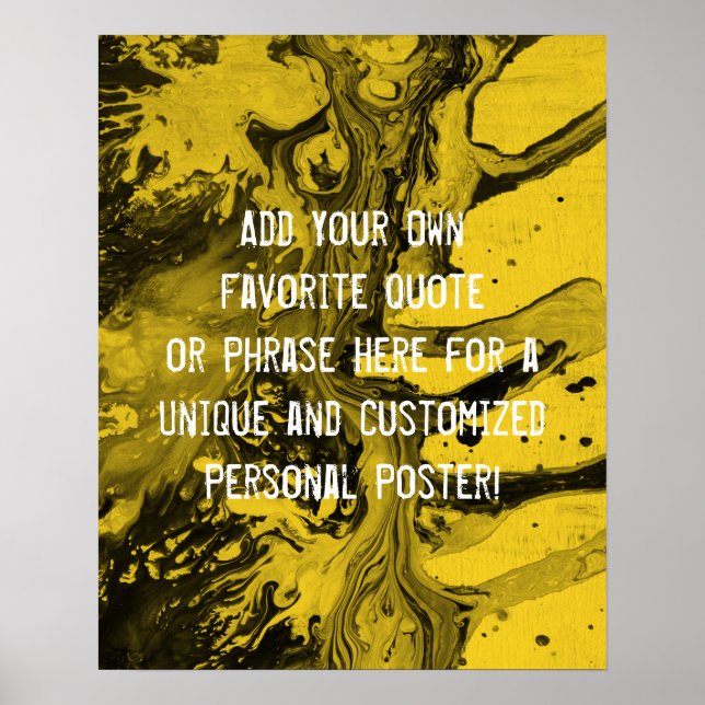 Poster Adicione uma Citação Personalizada Preto Mármore,  (Frente)