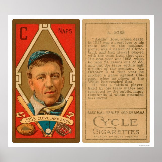Poster Adie Joss Cleveland Baseball 1911 (Frente)