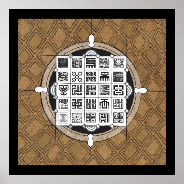 Poster Adinkra e árabe com fundo africano Raffia (Frente)