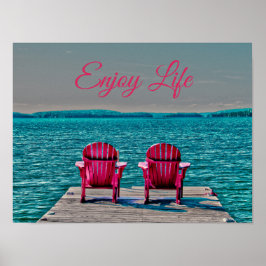 Poster Adirondack Beach Chairs Rustic Teal Curtem A Vida
