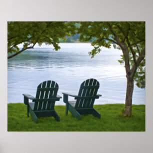 Pôster Adirondack Chairs diante de um lago