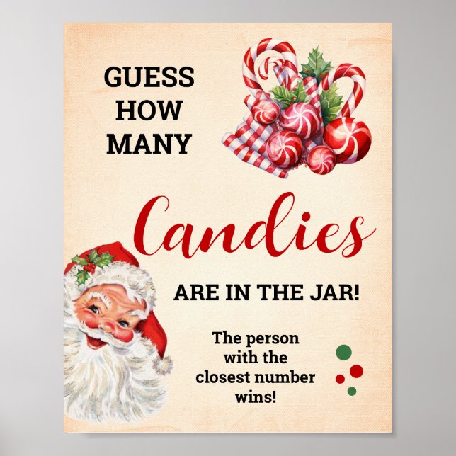 Poster Adivinha Quantas Candies Papai noel Sinal De Jogo  (Frente)