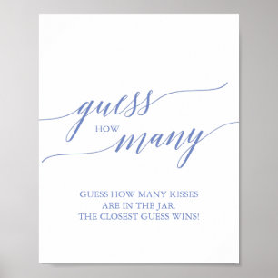 Poster Adivinhe Quantos Beijos em Caligrafia Azul Elegant