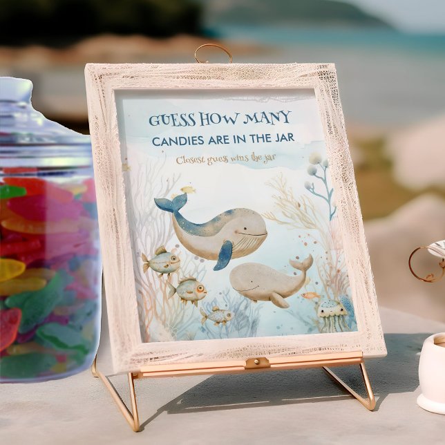 Poster Adivinhe Quantos Sinal de Jogo de Chá de Bebê Bale (Guess How Many Game sign from the Whale Baby Shower Collection by Darling & May)