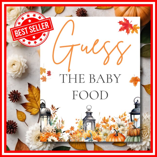 Poster ADIVINHEM BABY COMIDA Pequeno JOGO DE Chá de frald (GUESS THE BABY FOOD A Little Pumpkin is on the Way Fall Autumn Baby Shower Game )