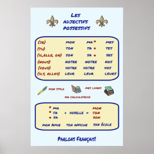 Poster Adjetivos possessivos da gramática francesa