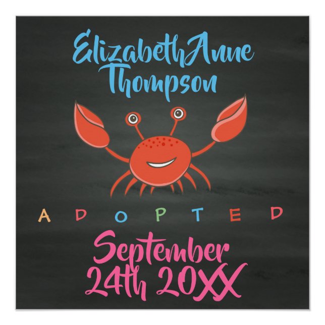 Pôster Adoção De Caranguejo Adotado - Data Do Nome Person (Frente)