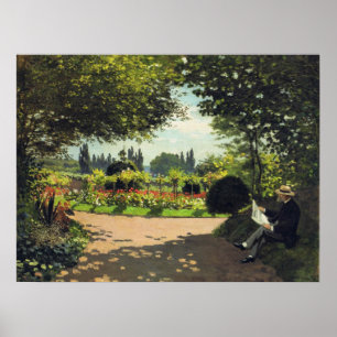Pôster Adolphe Monet Reading in the Garden - Claude Monet