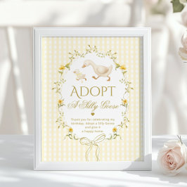 Poster Adopt A silly Goose 1st Birthday Yellow Gingham