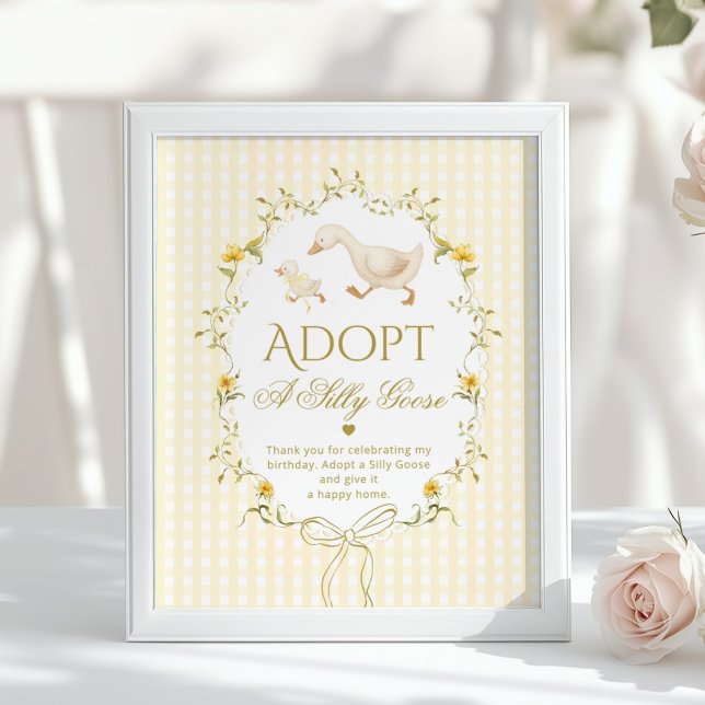 Poster Adopt A silly Goose 1st Birthday Yellow Gingham (Criador carregado)