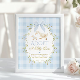 Poster Adopt A Silly Goose Blue Gingham 1st Birthday