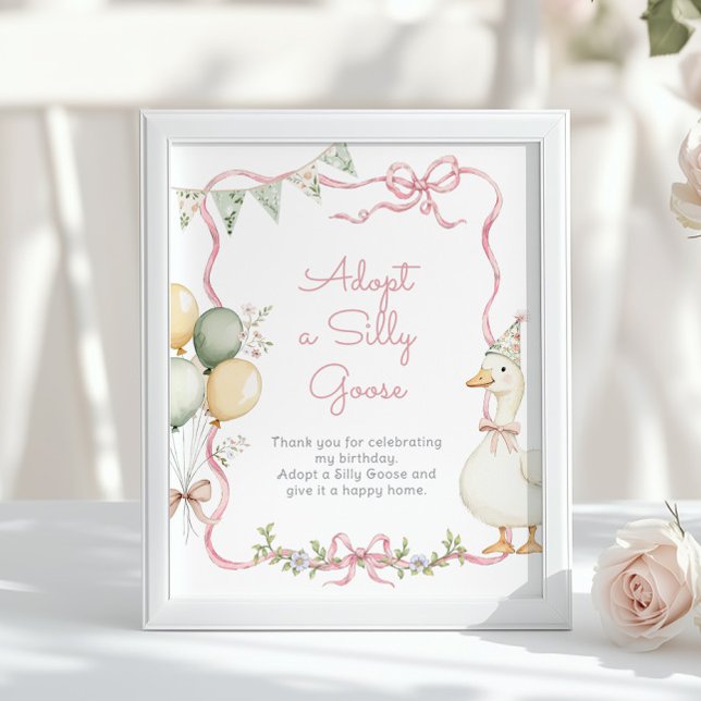 Poster Adopt a Silly Goose Whimsical Pink girl Birthday (Criador carregado)