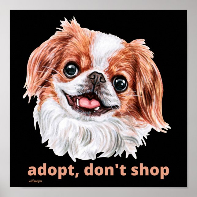Poster ADOPT, NÃO COMPRE (japonês espanhol) cachorro boni (Frente)