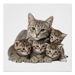 Pôster "Adorable Cat Family Cuddle"