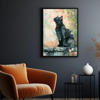 POSTER ADORABLE CAT WATERCOLOR ILLUSTRATION
