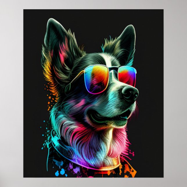 Poster adorable dog with sunglasses  (Frente)