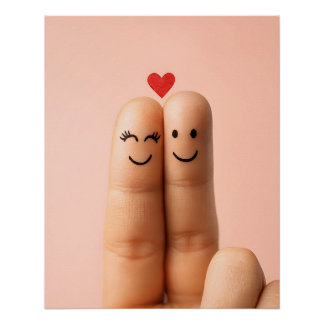 Pôster Adorable Finger Couple Art, Cute Finger Faces