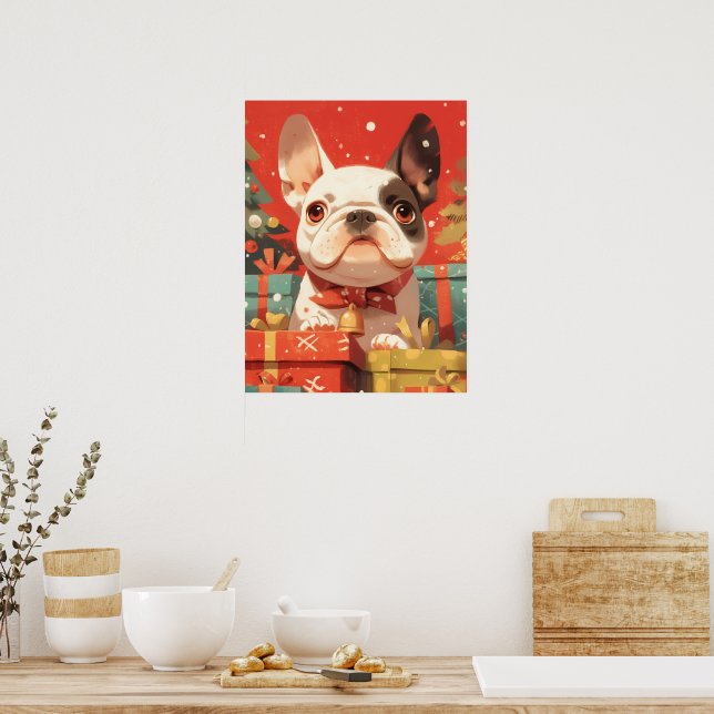 Poster Adorable French Bulldog with Christmas Gifts (Cozinha)