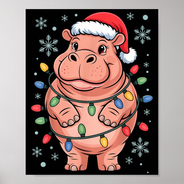 Poster Adorable Hip Wrapped Christmas Light Santa Hat Win (Frente)