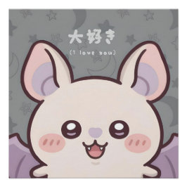 Pôster Adorable Kawaii Bat Poster - "Daisuki" (I Love You
