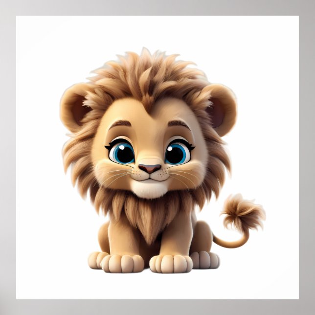 Poster Adorable Lion Cub Sitting Portrait Illustration (Frente)