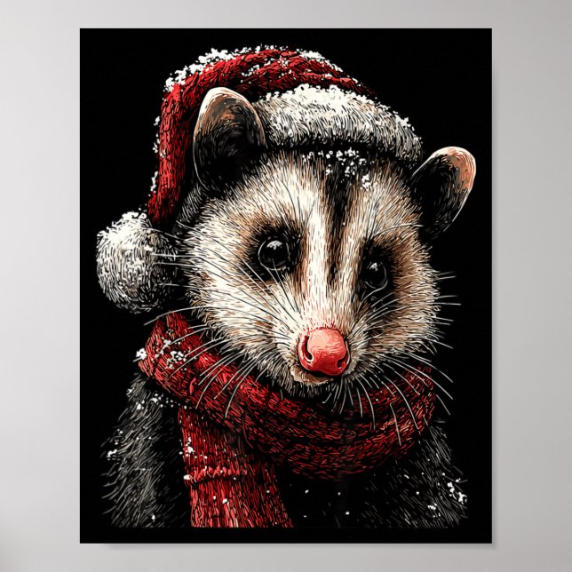 Poster Adorable Ossum In Santa Hat Snowy Winter Christmas (Frente)
