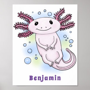 Poster Adorable pink axolotl cartoon