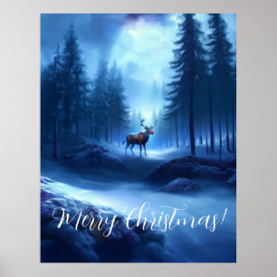 Poster Adorable Reindeer Winter Wonderland Holiday
