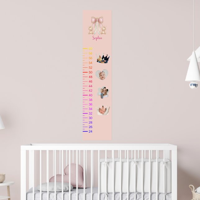 Poster Adorable Teddy Bear Growth Chart with 4 Photos (Berçário 2)