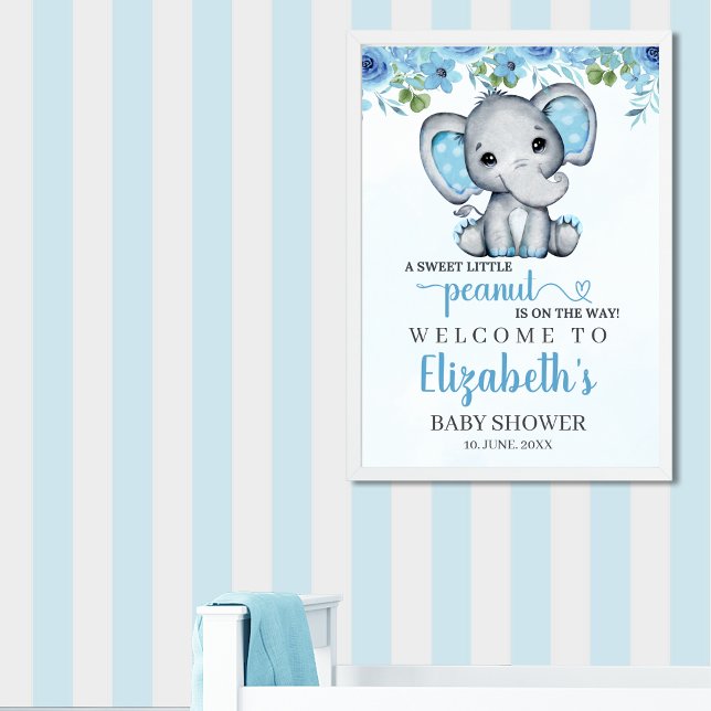 Poster Adorable Watercolor Blue Elephant Baby shower boy (Criador carregado)