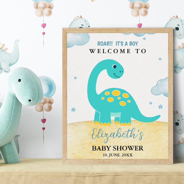 Poster Adorable Watercolor Dinosaur Baby shower boy (Criador carregado)