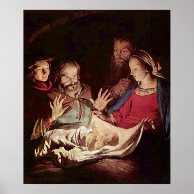 Poster Adoração dos Pastores por Gerard van Honthorst (Frente)