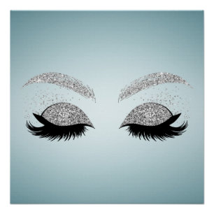 Pôster Adoráveis Cílios Postiços com Brilho Prateado, Maq