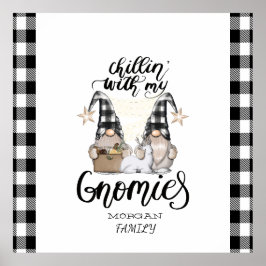 Poster Adoráveis Gnomes Fofos Xadrez Preto de Búfalo