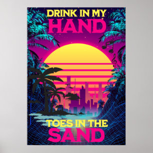 Poster Adoráveis Synthwave/Vaporwave Retro 80s Tropical
