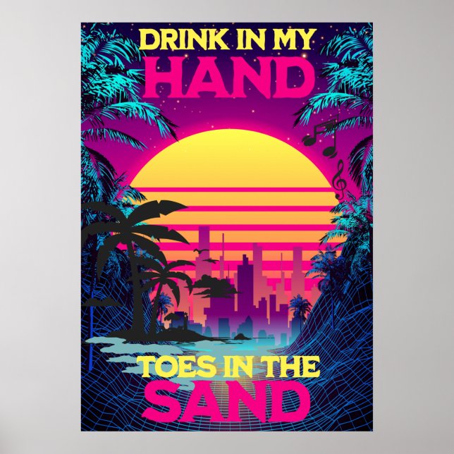 Poster Adoráveis Synthwave/Vaporwave Retro 80s Tropical (Frente)