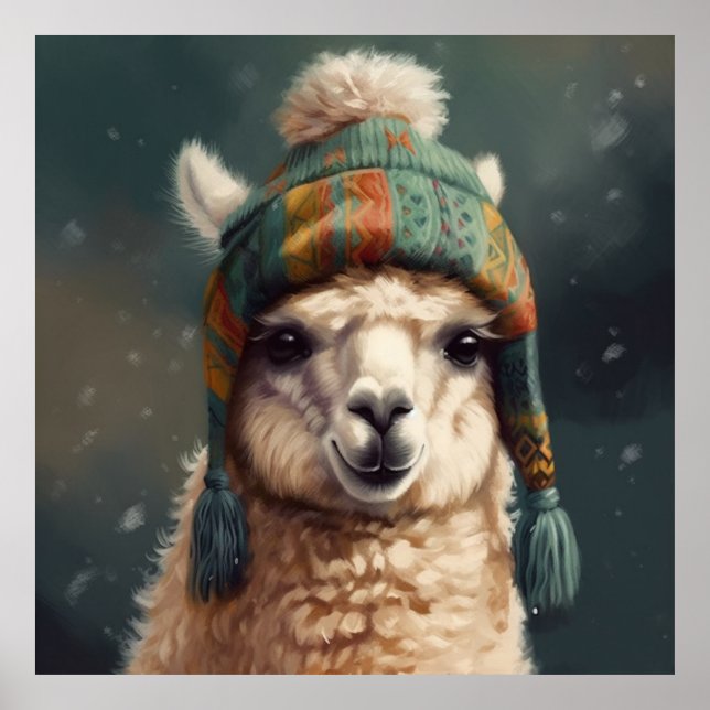 Poster Adorável alpaca vestindo bonitinha boliviana (Frente)