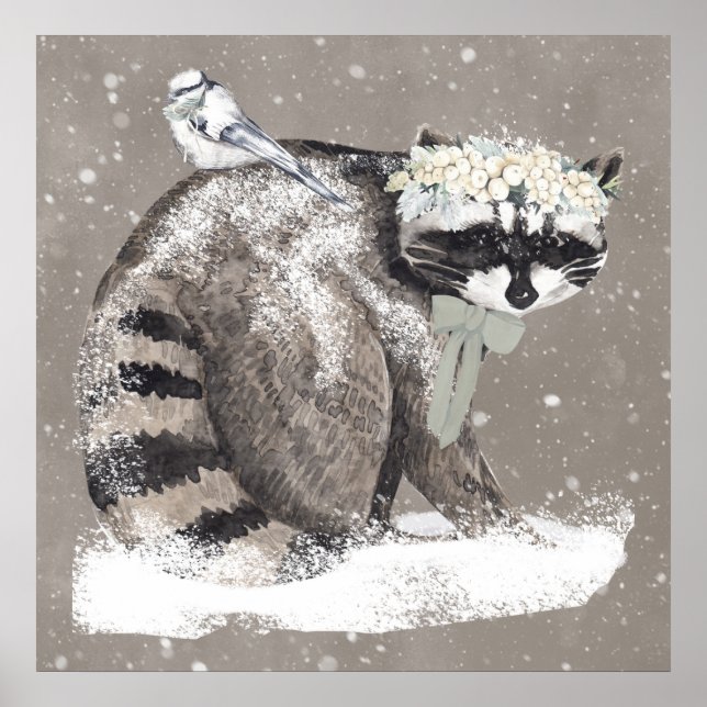 Poster Adorável Arte de Animais da Floresta em Aquarela p (Frente)