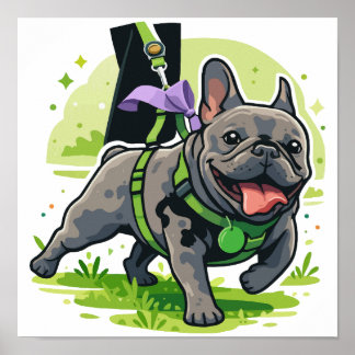 Poster Adorável Bulldog Francês Caminhando no Parque