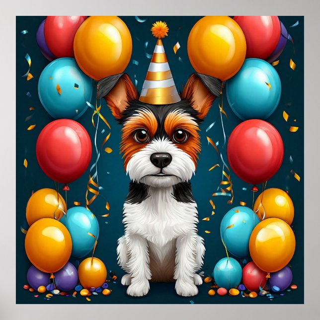 Poster Adorável Cachorrinho Comemora Aniversário (Frente)