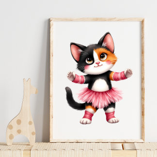 Poster Adorável Calico Kitten Ballerina em Tutu Rosa